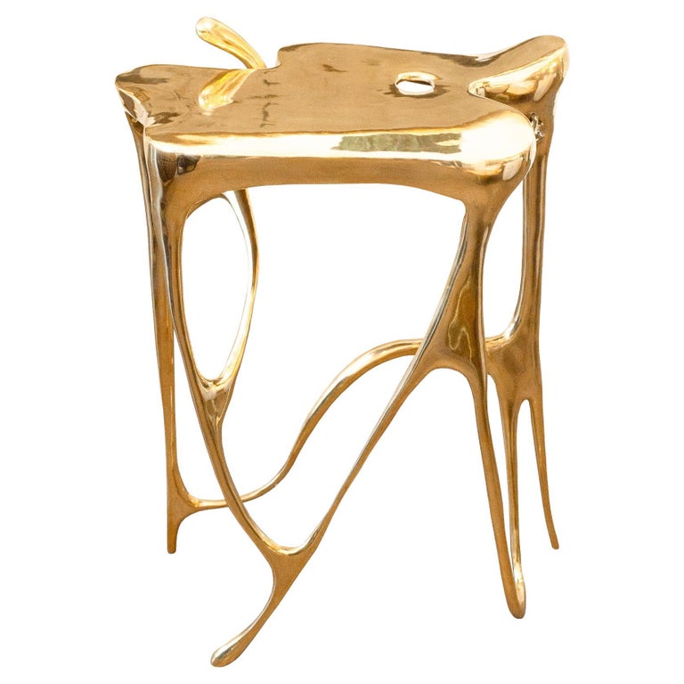 CONTEMPORARY POLISHED CAST BRASS SCULPTURAL SIDE TABLE
