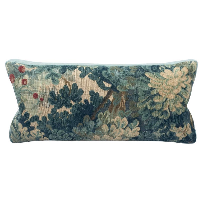 STUDIO MAISON NURITA COLONY "MARLY" BLUE LINEN VELVET VEDURE TAPESTRY PILLOW