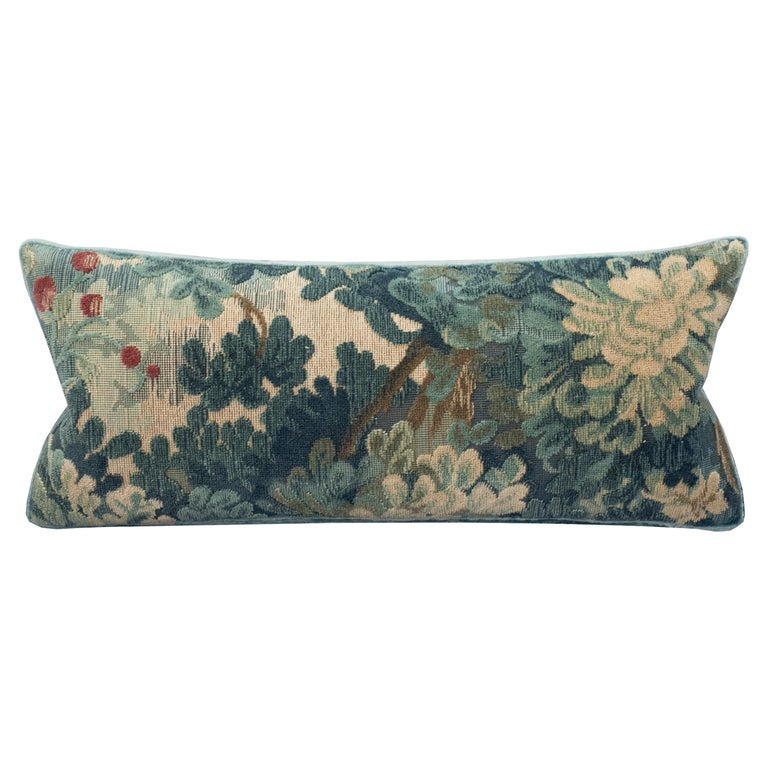 STUDIO MAISON NURITA COLONY "MARLY" BLUE LINEN VELVET VEDURE TAPESTRY PILLOW