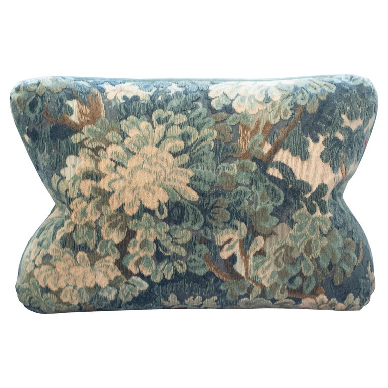 STUDIO MAISON NURITA COLONY "MARLY" BLUE LINEN VELVET VEDURE TAPESTRY PILLOW