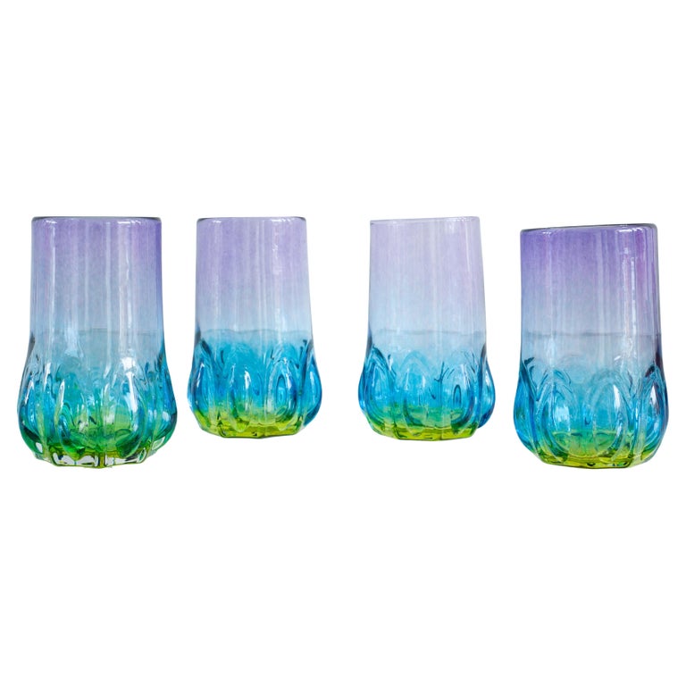 CONTEMPORARY SET OF FOUR MULTICOLOUR HANDBLOWN GLASS TUMBLERS