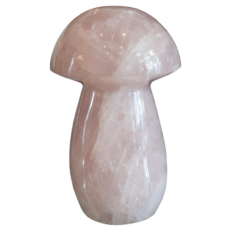 CONTEMPORARY LARGE HAND CARVED ROSE QUARTZ MUSHROOM SCULPTURE