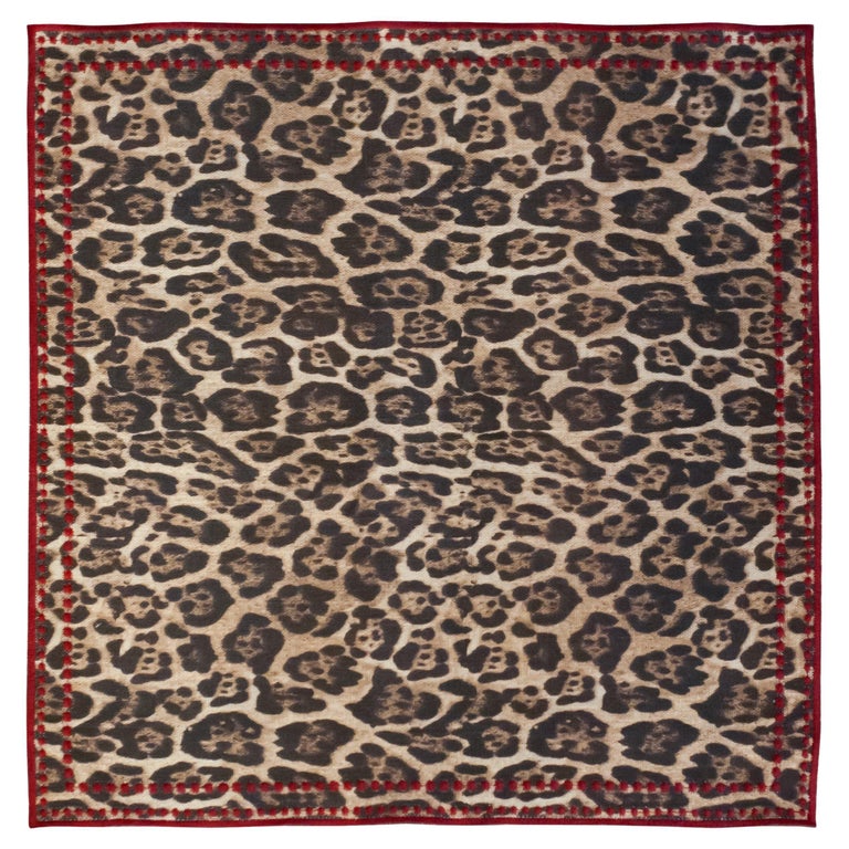 CONTEMPORARY SET OF 6 LEOPARD LINEN NAPKINS WITH EMBROIDERED EDGE