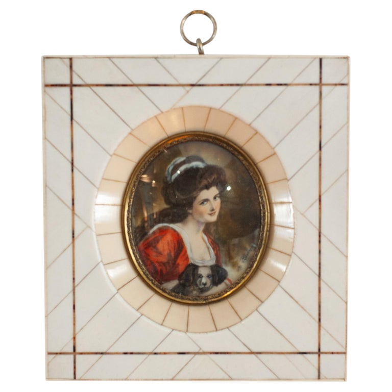 ANTIQUE MINIATURE PORTRAIT OF LADY HAMILTON