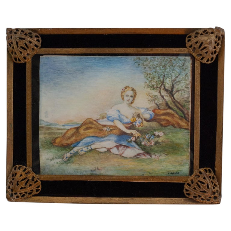 ANTIQUE MINIATURE PORTRAIT OF MADAME HENRIETTE AS FLORA