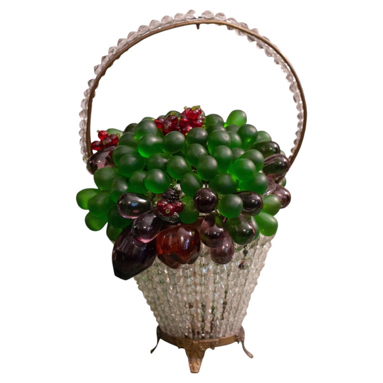 ANTIQUE BOHEMIAN CRYSTAL AND GLASS BEADED FRUIT BASKET TABLE LAMP