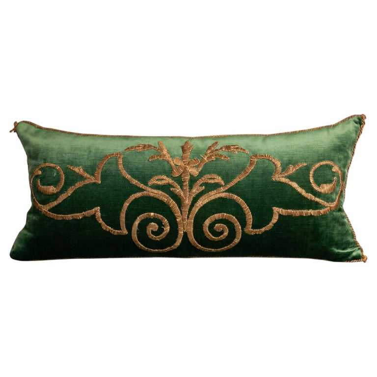 JADE GREEN VELVET PILLOW WITH ANTIQUE OTTOMAN EMPIRE METALLIC EMBROIDERY (Copy)
