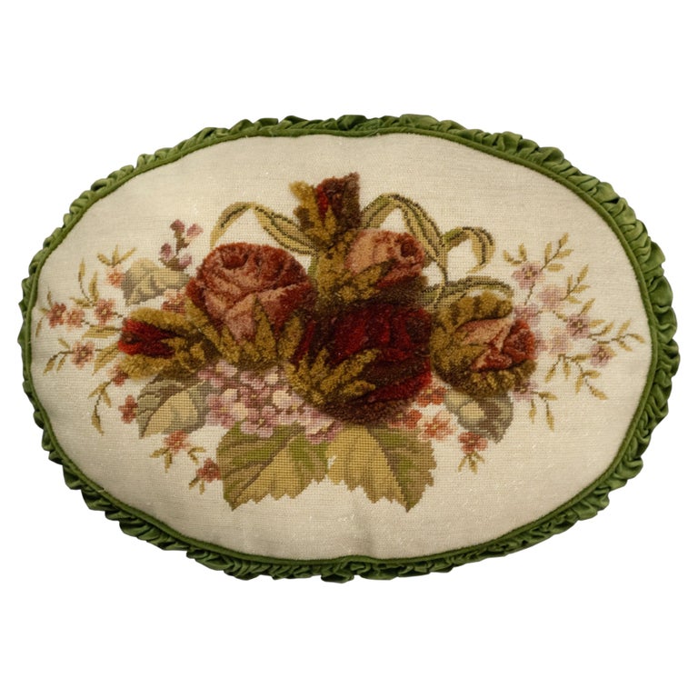 CONTEMPORARY BEADED FLORAL OVAL PILLOW WITH SHIRRED VELVET BORDER AND BACKING