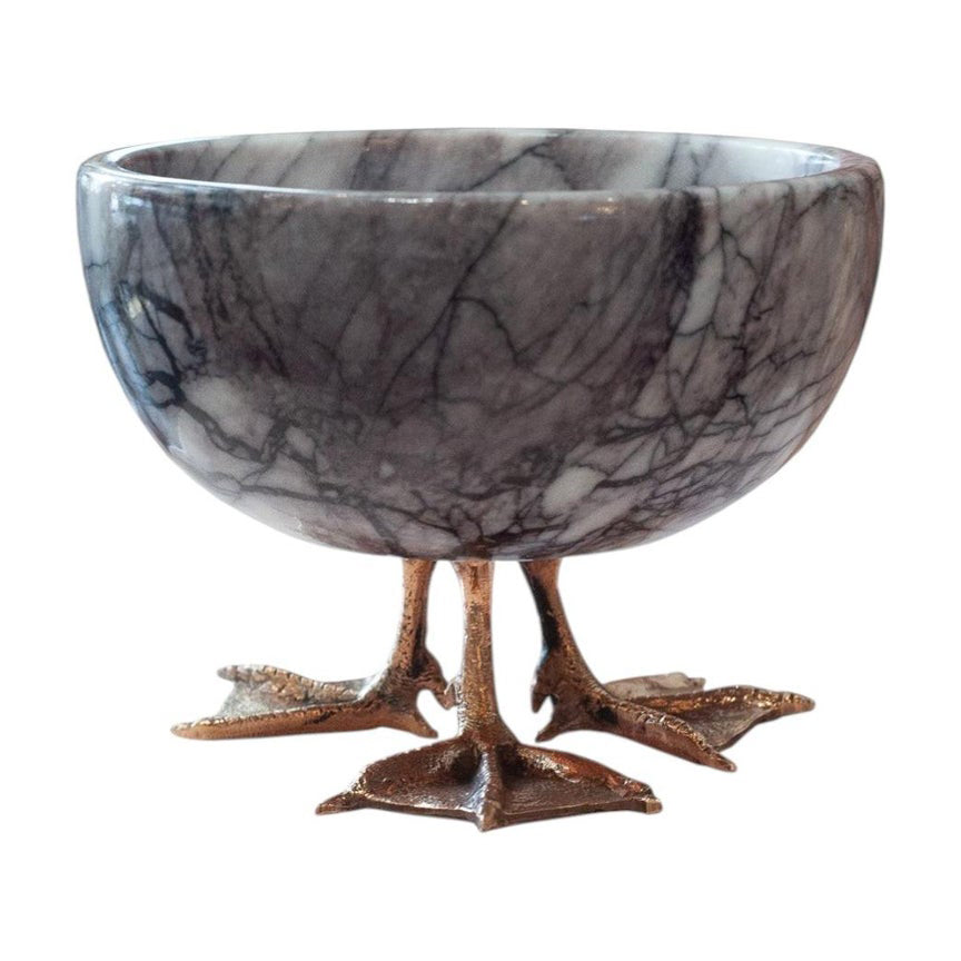 CONTEMPORARY LILAC MARBLE BOWL WITH CAST BRONZE DUCK FEET