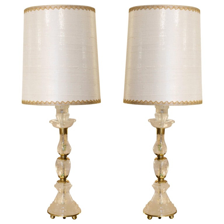 CONTEMPORARY PAIR OF BRONZE & ROCK CRYSTAL LAMPS