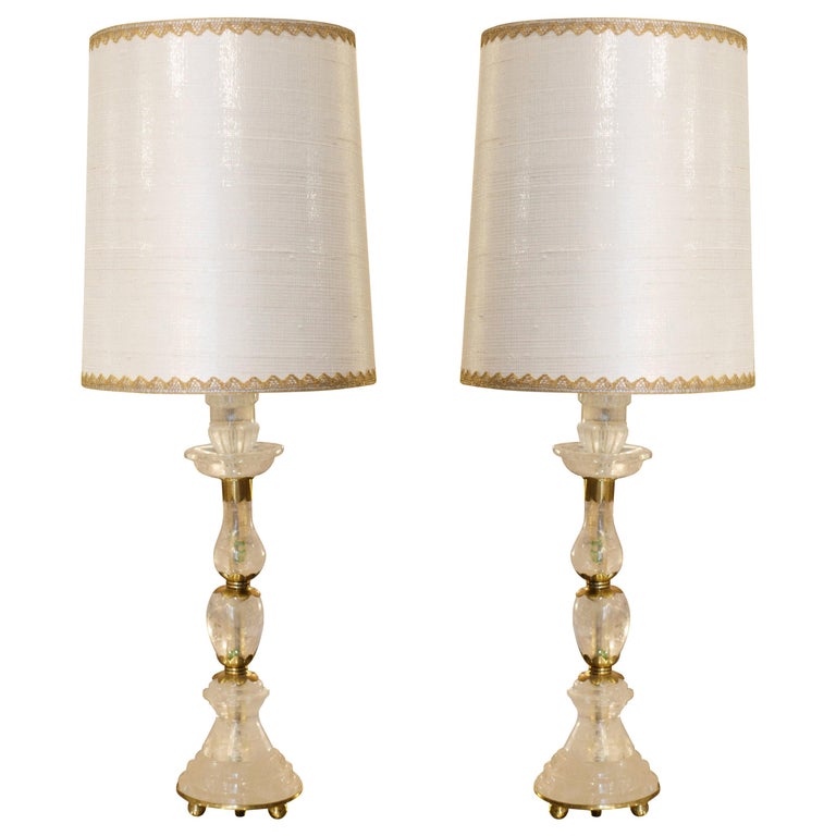 CONTEMPORARY PAIR OF BRONZE & ROCK CRYSTAL LAMPS