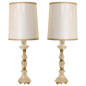 CONTEMPORARY PAIR OF BRONZE & ROCK CRYSTAL LAMPS