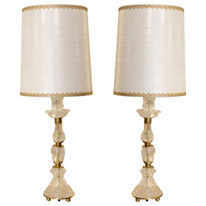 CONTEMPORARY PAIR OF BRONZE & ROCK CRYSTAL LAMPS