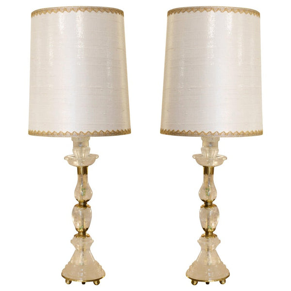 CONTEMPORARY PAIR OF BRONZE & ROCK CRYSTAL LAMPS