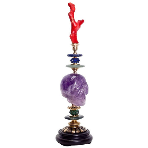 CONTEMPORARY AMETHYST & CORAL SKULL OBJET, DUPONT