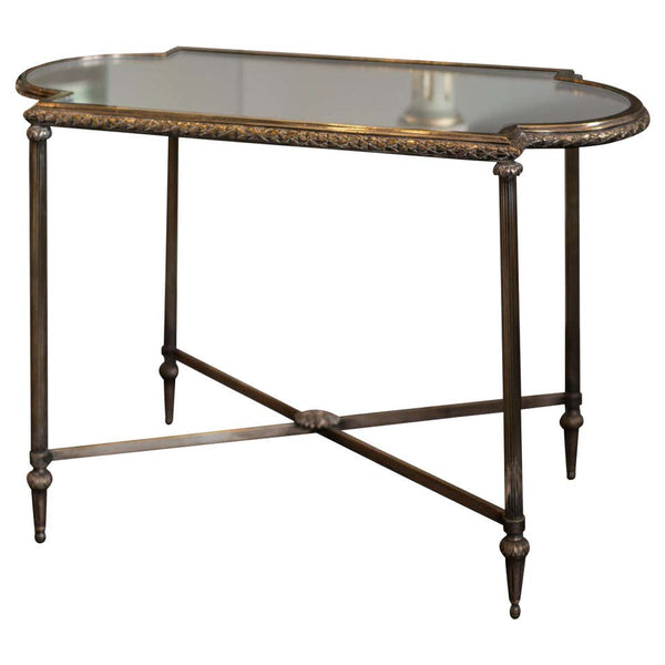 ANTIQUE FRENCH SILVER CHRISTOFLE TABLE WITH MIRRORED TOP