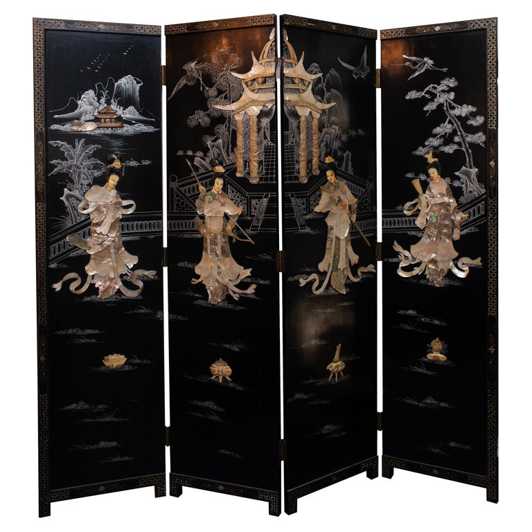 ANTIQUE COROMANDEL CHINESE SCREEN WITH MOTHER OF PEARL