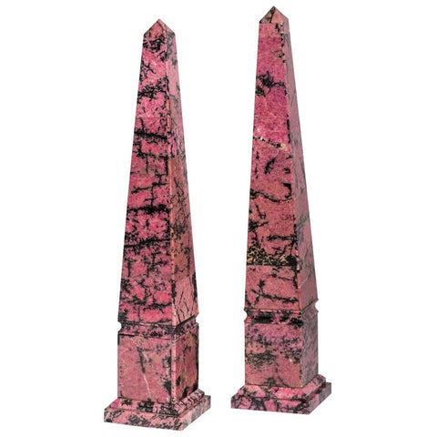 CONTEMPORARY PAIR OF RHODONITE OBELISKS