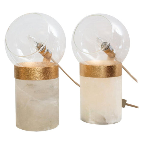 CONTEMPORARY PAIR OF QUARTZ LAMPS WITH GLASS DOME