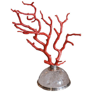 CONTEMPORARY CORAL BRANCH ON A ROCK CRYSTAL & STERLING SILVER BASE, PESTELLI