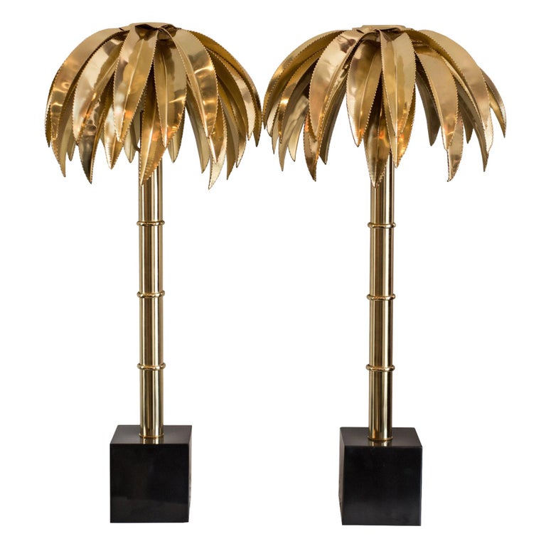 CONTEMPORARY PAIR OF METAL PALM TABLE LAMPS