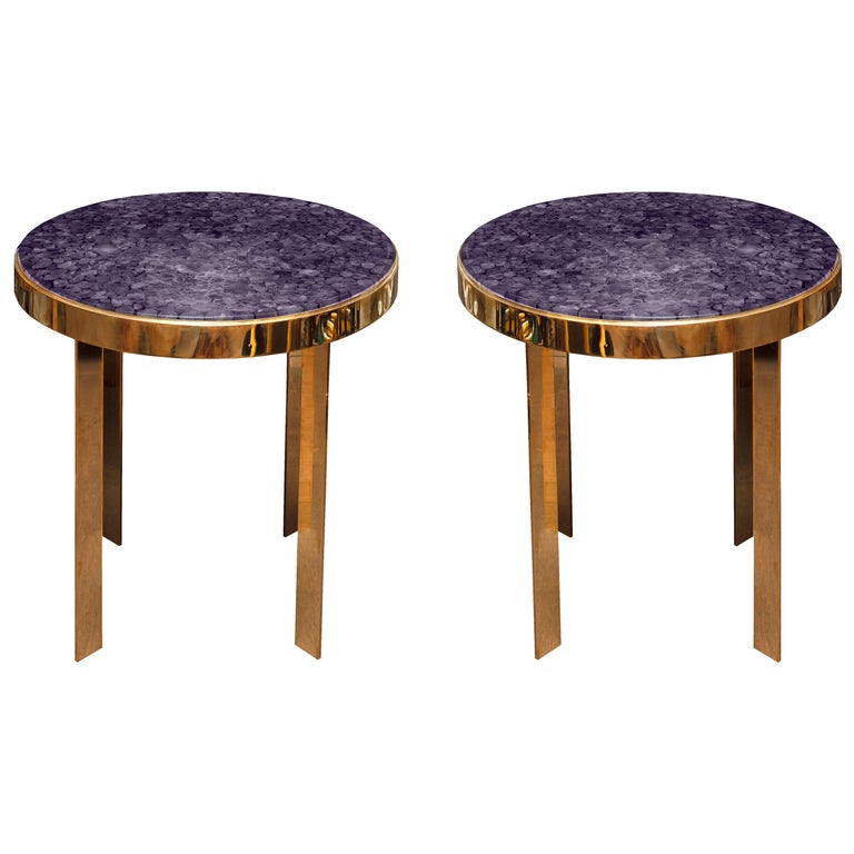 PAIR OF STUDIO MAISON NURITA AMETHYST & BRASS TABLE