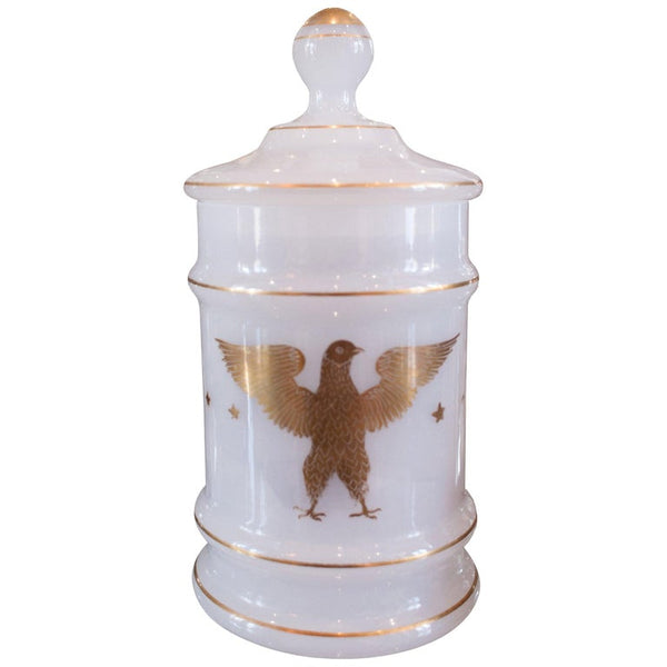 ANTIQUE EMPIRE OPALINE GLASS JAR WITH LID
