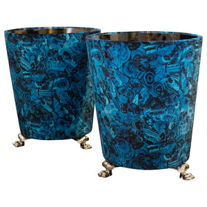 PAIR OF STUDIO MAISON NURITA BLUE AGATE VELVET SIDE TABLES