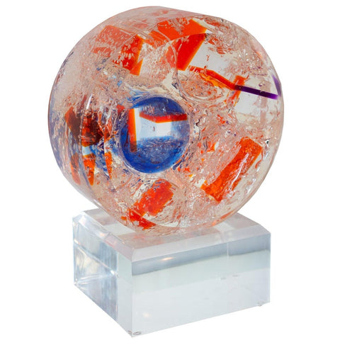 CONTEMPORARY MULTI-COLOURED ACRYLIC BLUE & ORANGE BALL SCULPTURE