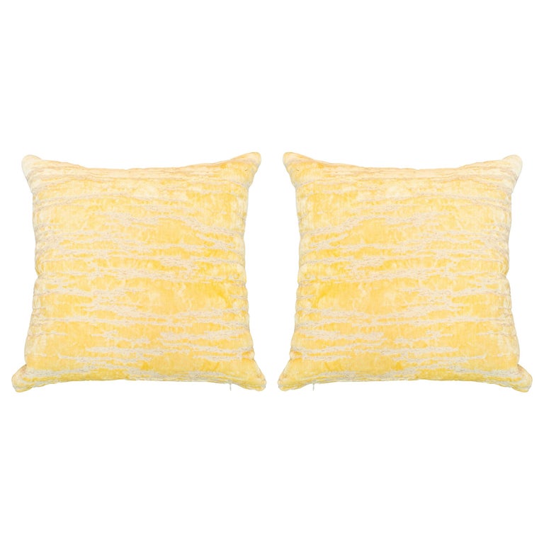 PAIR OF SABINA FAY BRAXTON YELLOW SYLVANIA VELVET PILLOWS