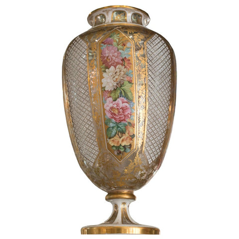 ANTIQUE MOSER VASE WITH FLOWERS