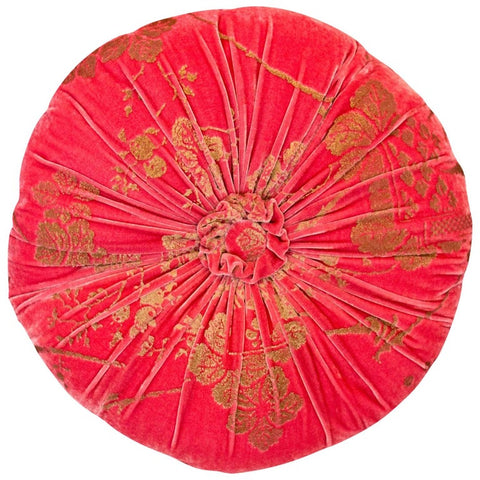 ROUND STRAWBERRY & GOLD VELVET PILLOW