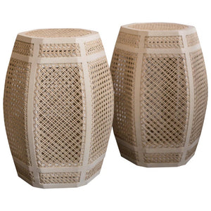 PAIR OF WOVEN RATTAN OTTOMAN