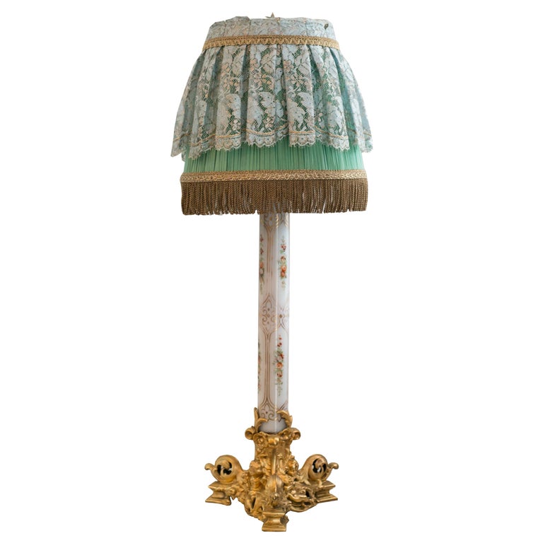 ANTIQUE FRENCH NAPOLEON III LAMP WITH A CUSTOM SILK SHADE