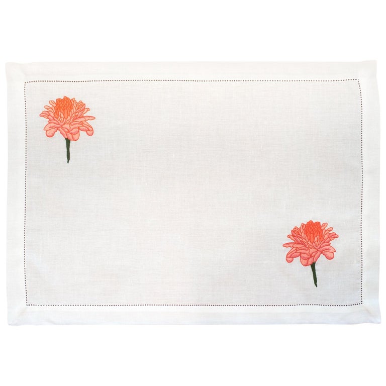 SET OF 12 LINEN PLACEMATS WITH EMBROIDERED ROSE OF ANGOLA