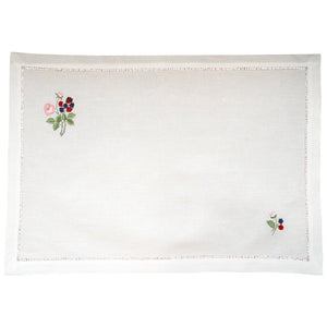 SET OF 12 LINEN PLACEMATS WITH EMBROIDERED RED & BLUE FLOWERS