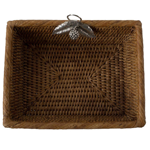 SMALL RATTAN RECTANGULAR BASKET WITH 925 STERLING SILVER LEAVES AND A BERRY