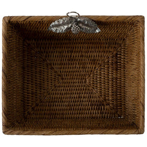 LARGE RATTAN RECTANGULAR BASKET WITH 925 STERLING SILVER LEAVES AND A BERRY