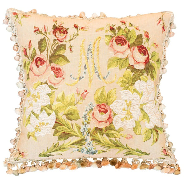 MARIE ANTOINETTE TAPESTRY PILLOW BACKED WITH GREEN VELVET