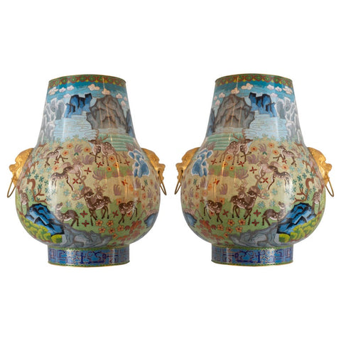 PAIR OF ANTIQUE CHINESE CLOISONNÉ URN