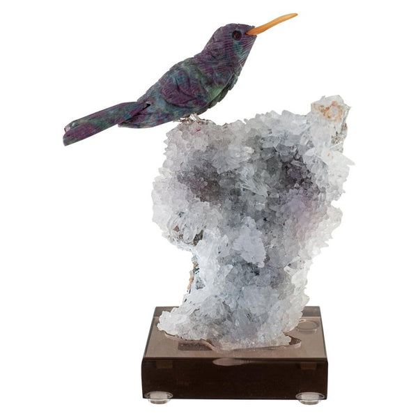 RUBY HUMMINGBIRD ON AMETHYST BASE