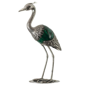 925 STERLING SILVER HERON WITH A MALACHITE EGG