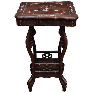 ANTIQUE CHINESE WOOD TABLE WITH MOTHER OF PEARL INLAY