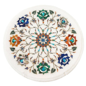 CONTEMPORARY INDIAN MARBLE PLATTER WITH ORNATE SEMI-PRECIOUS INLAY