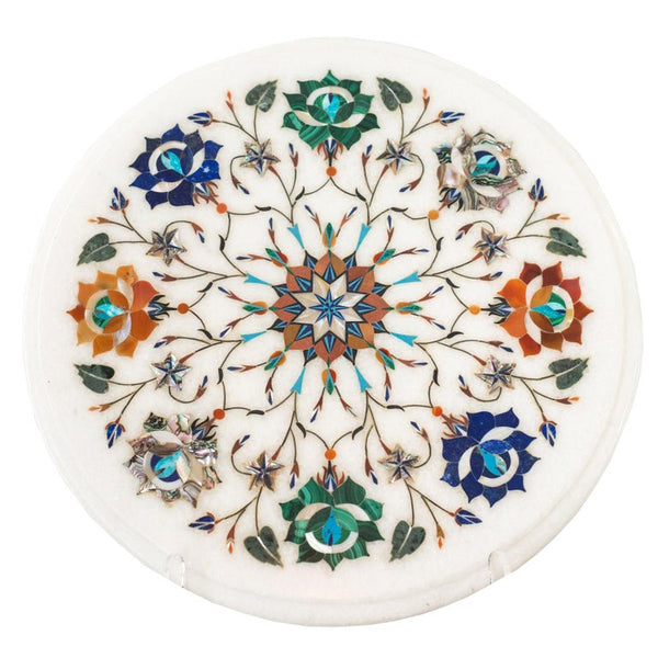 CONTEMPORARY INDIAN MARBLE PLATTER WITH ORNATE SEMI-PRECIOUS INLAY