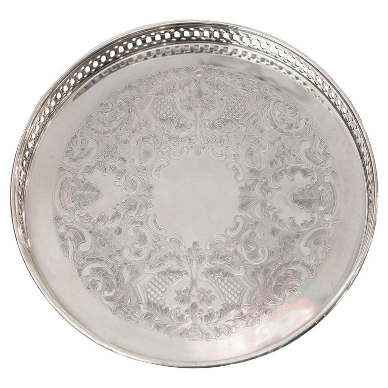 ANTIQUE SILVER PLATE TRAY WITH GALLERY