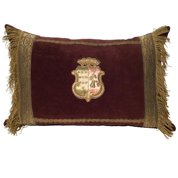 ANTIQUE BURGUNDY VELVET PILLOW WITH TRIM