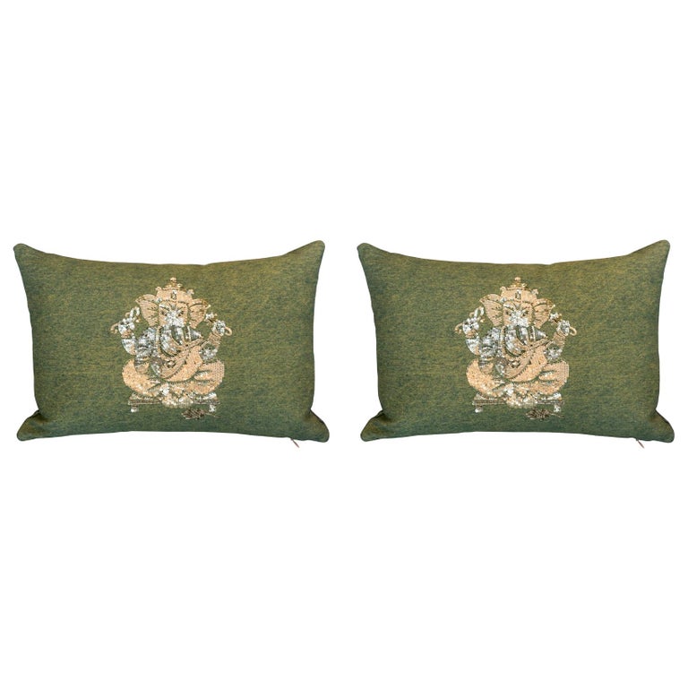 PAIR OF SMALL GANESH PILLOWS WITH SILVER SEQUINS