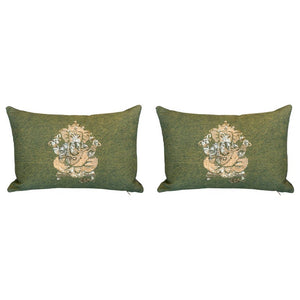 PAIR OF SMALL GANESH PILLOWS WITH SILVER SEQUINS