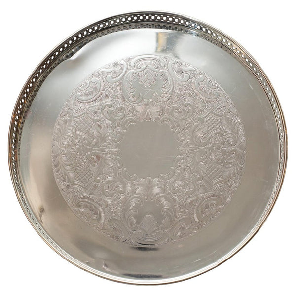 ANTIQUE SMALL SILVER PLATE TRAY WITH A GALLERY